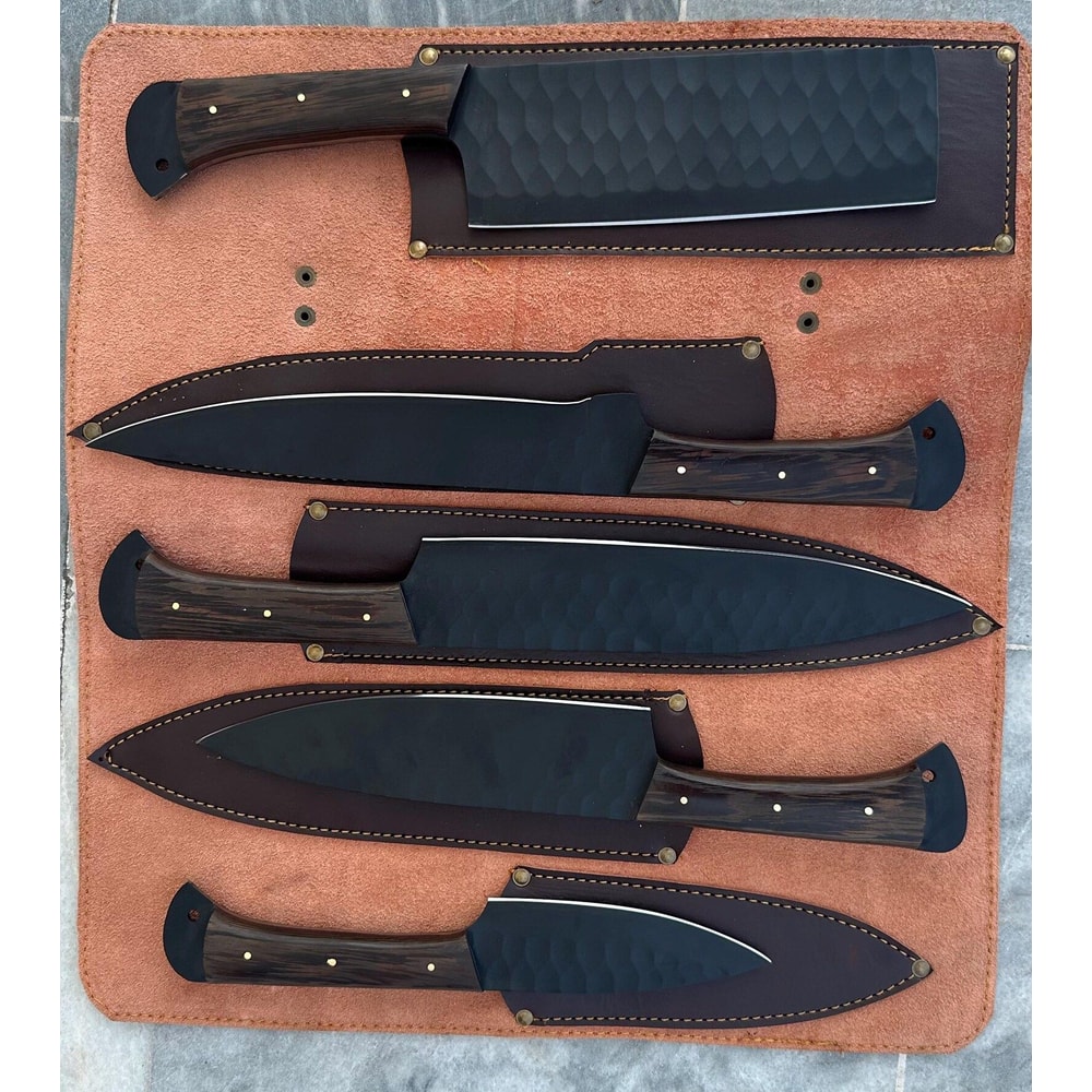 Handmade Forged Carbon Steel Knife Collection With Hammered Black Finish 1