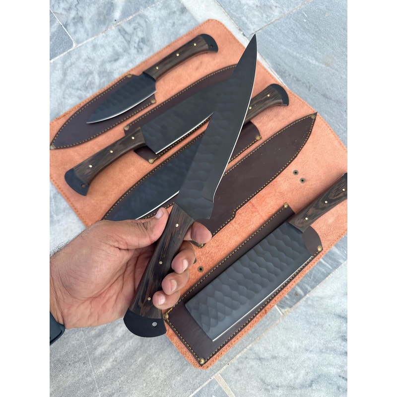 Handmade Forged Carbon Steel Knife Collection With Hammered Black Finish 3