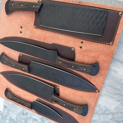 handmade forged carbon steel knife collection with hammered black finish