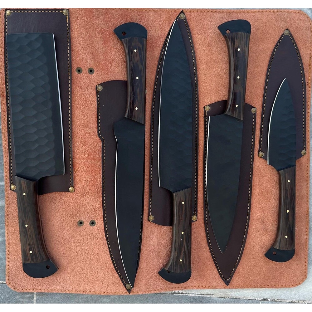 Handmade Forged Carbon Steel Knife Collection With Hammered Black Finish 8