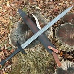 handmade damascus steel long sword 39 inch combat style sword with scabbard | decorative medieval sword