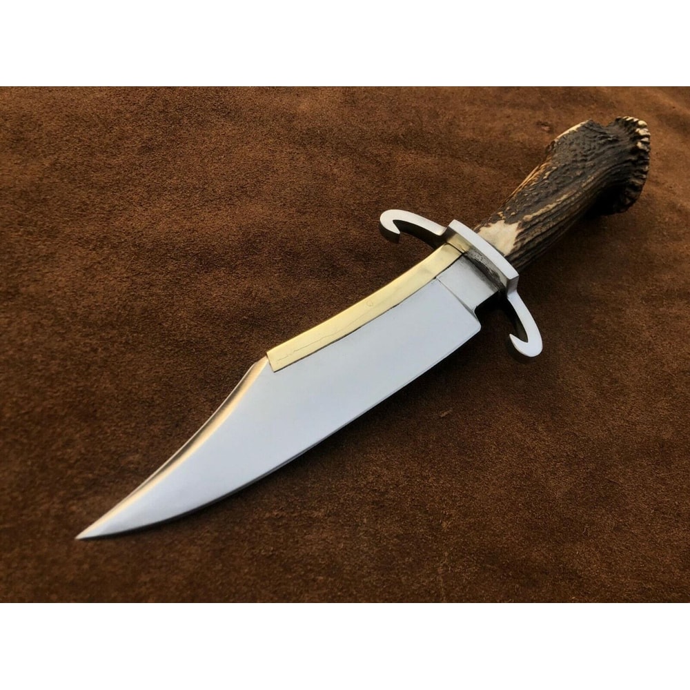Western Style Bowie Knife Antler Handle Leather Sheath Gift For Hunters 0