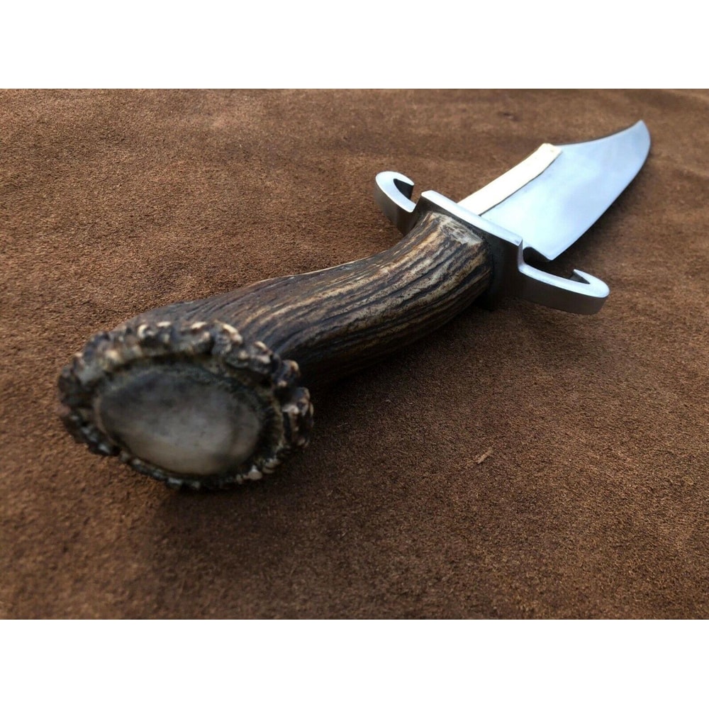 Western Style Bowie Knife Antler Handle Leather Sheath Gift For Hunters 5