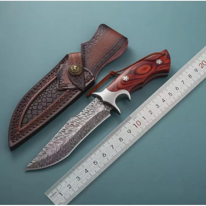 Hand Forged Damascus Steel Hunting Knife Full Tang Leather Sheath Gift For Hunters 3