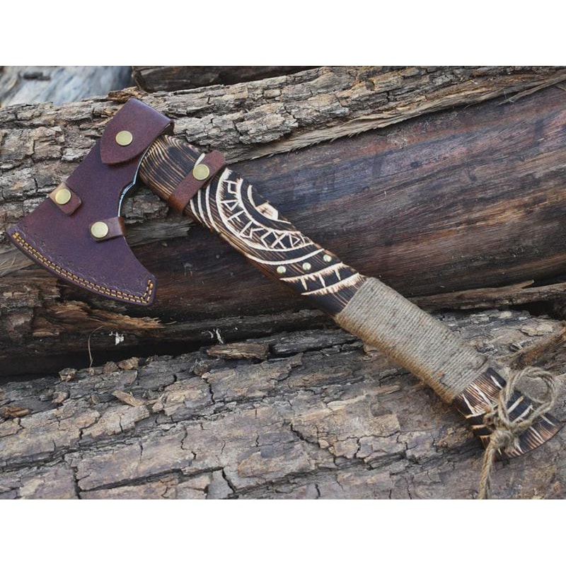 Hand Forged High Carbon Steel Viking Axe Norse Engravings 18 Inch Wooden Handle Gift For Men 7