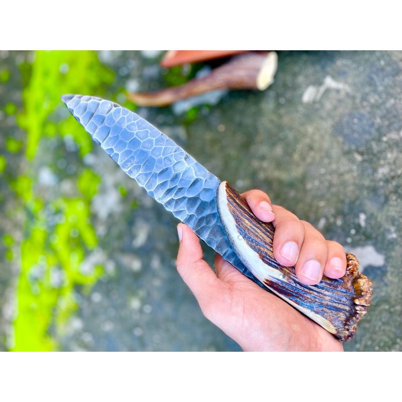Hand Forged Stag Handle Hunting Knife High Carbon Steel Blade Gift For Hunters 1