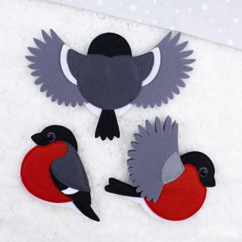 3 Felt Bullfinch - back view