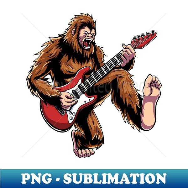 Bigfoot Sasquatch Playing Electric Guitar Rock & Roll Music - PNG Transparent Sublimation Design