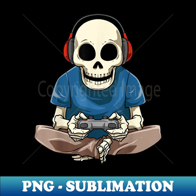 Gaming Skeleton Gamer Skeleton Playing Video Games Halloween - Creative Sublimation PNG Download