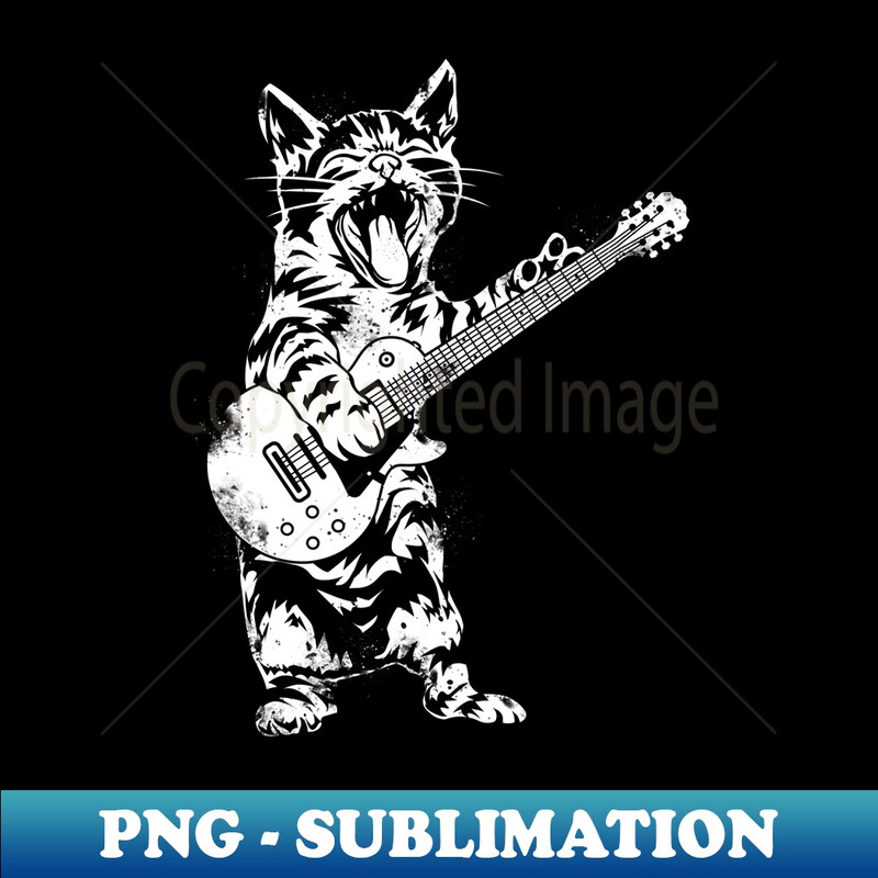 Cat Rocker Funny Kitty Plays Guitar Rockstar Cats Guitarist - Premium PNG Sublimation File