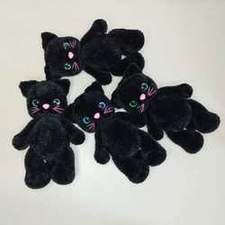 Total black plushie cat with green eyes - cuddle gift for cat lover