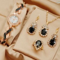 Women's Love With Diamond Inlaid Quartz Watch And Jewelry Three Piece Set