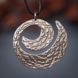 Fish leather necklace. School of fish handcrafted jewelry. Ocean unique pendant. Stylish norse art in brass.