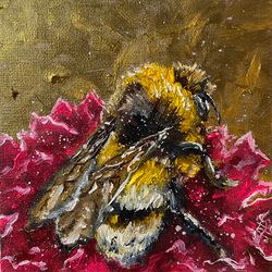 honeybee original art bee wall art floral painting flowers artwork small wall art by artnastpos