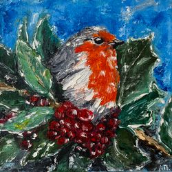 bird original art flowers painting floral original art small wall art by artnastpos