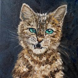 cat original art animal painting on canvas black wall art by artnastpos