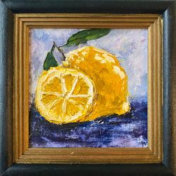 lemon original art fruit painting small wall art with frame by artnastpos