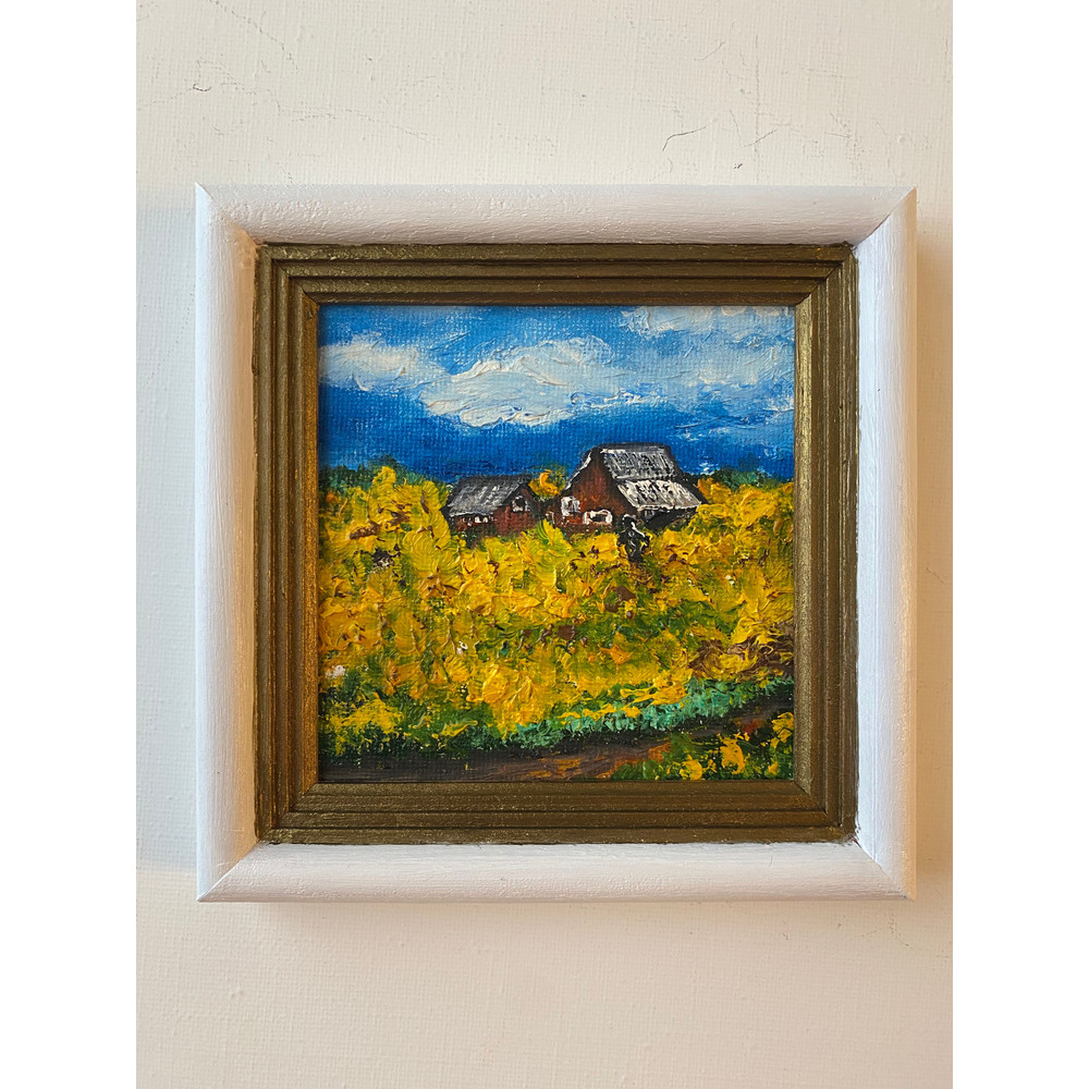 Landscape Original Art House Painting Small Wall Art With Frame By ArtNastPos 1