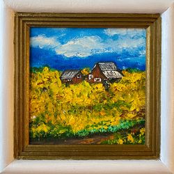 landscape original art house painting small wall art with frame by artnastpos