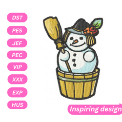 snowman bucket christmas embroidery design, machine embroidery design, instant download