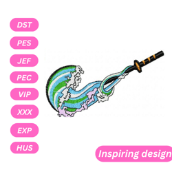 swoosh x sword waves embroidery design, machine embroidery design, anime embroidery design