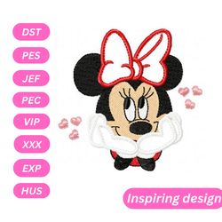 minni mouse red hearts embroidery design, machine embroidery design, instant download