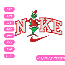 grinch santa embroidery design, nike embroidery design, machine embroidery design, pes, dst