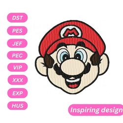 mario head embroidery design, machine embroidery design, cartoon embroidery design