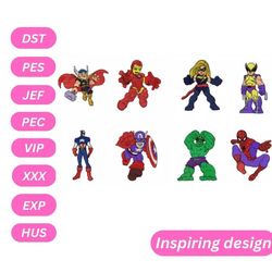 marvel super hero embroidery design, machine embroidery design, 8 designs bundle