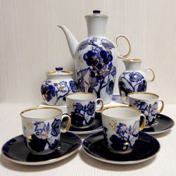 Set Cobalt Blue Porcelain LFZ. Grape. Russian Lomonosov Porcelain