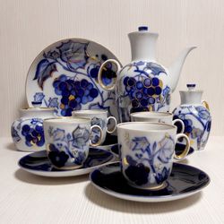 Cobalt Blue Porcelain LFZ Set. Grape. Russian Lomonosov Porcelain