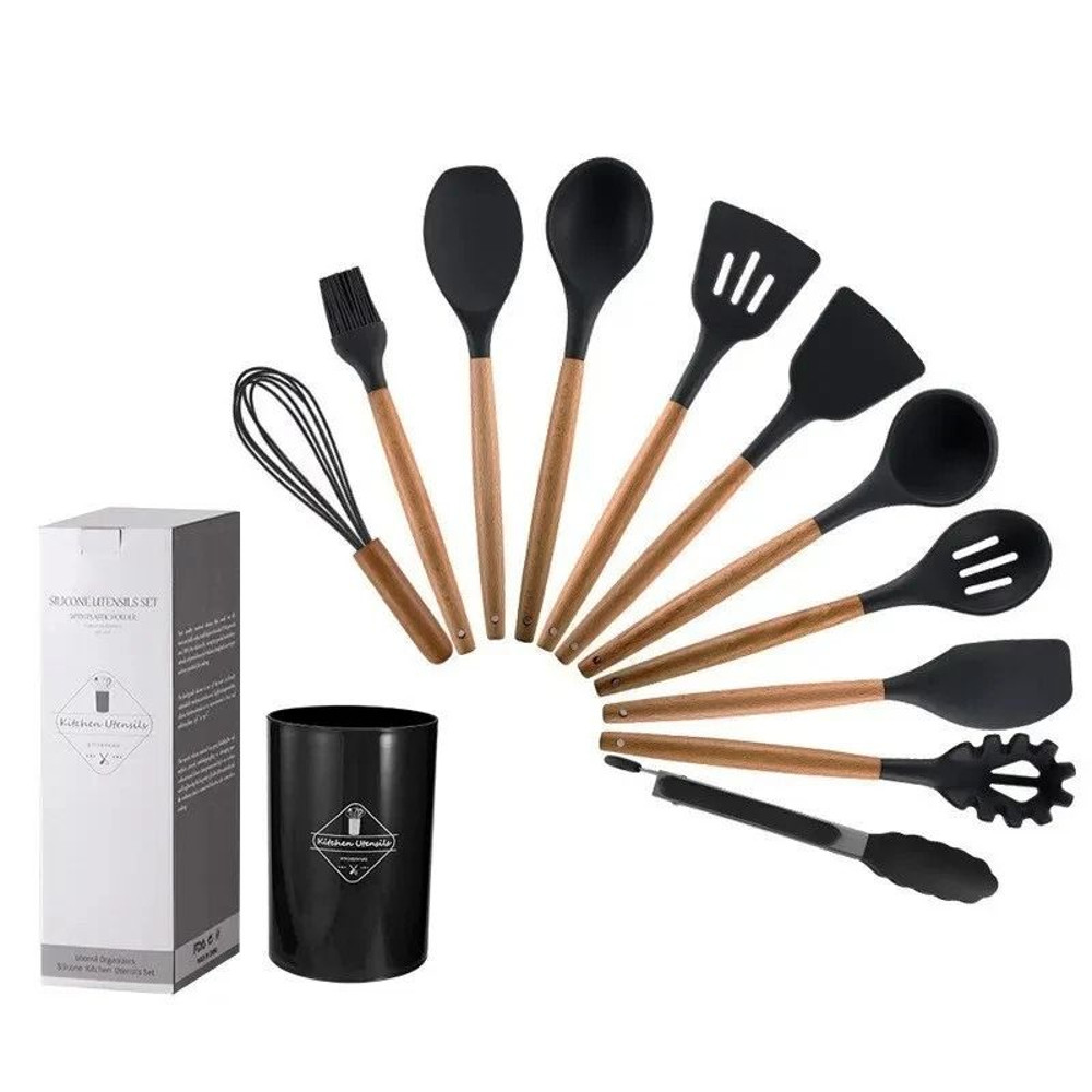 EcoFriendly Kitchen Utensils Set with Wooden Handles