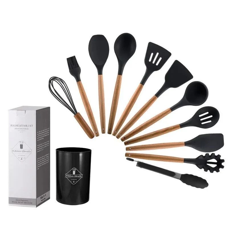 EcoFriendly Kitchen Utensils Set with Wooden Handles
