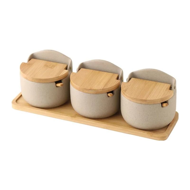 Japanese Style Ceramic Seasoning Jar With Bamboo Lid And Spoon Elegant Spice Storage Container 6