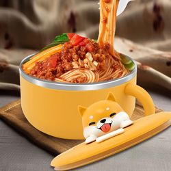 large capacity 304 stainless steel noodle bowl, insulated with lid and handle