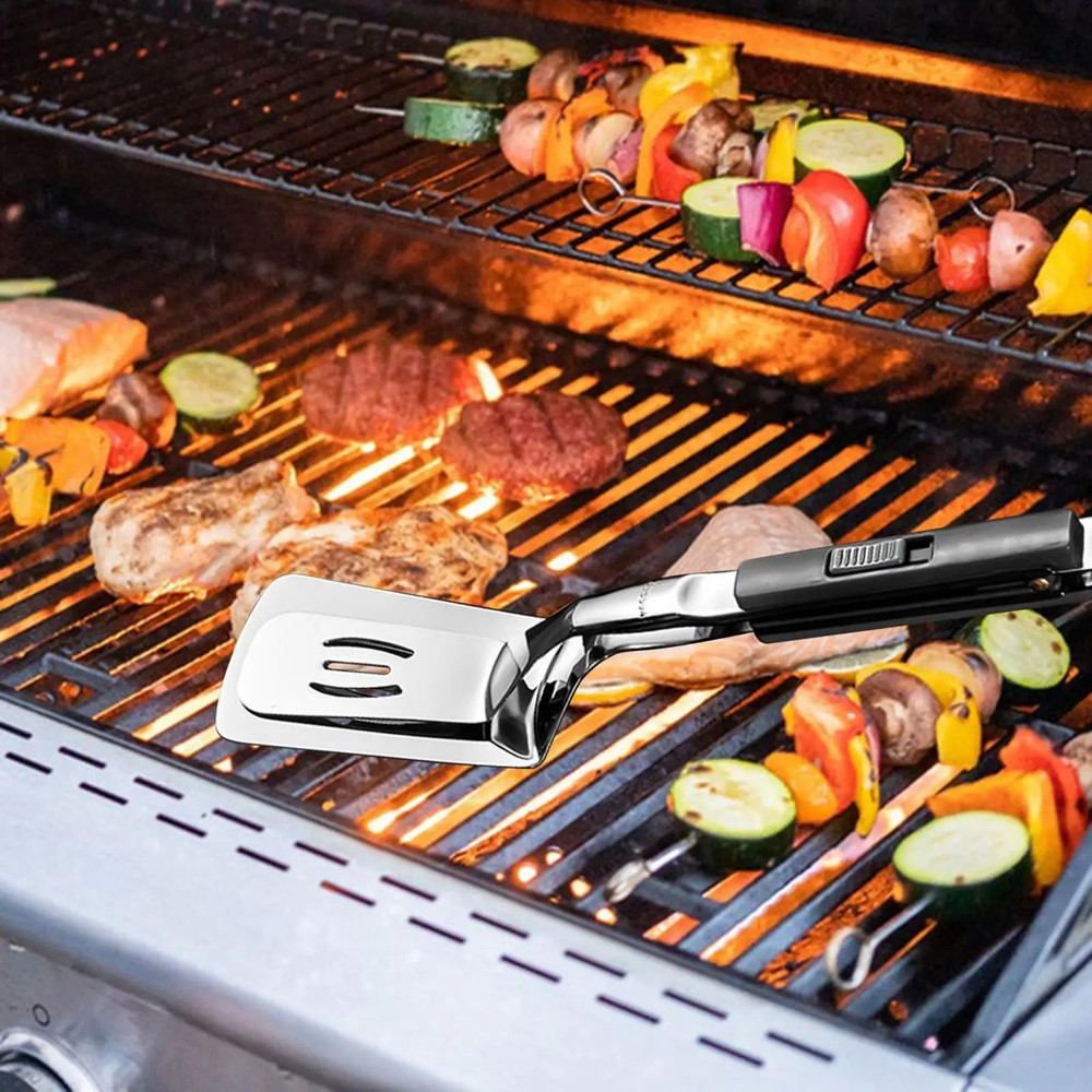 Premium Stainless Steel Slotted Spatula Tongs Ideal For Grilling Fish Steaks Burgers And Eggs 2