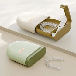portable invisible braces storage box, compact retainer case for aligners and mouth guards