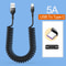 66W 5A Fast Charging USBC Spring Car Cable Coiled TypeC to TypeC Data Cord for Xiaomi Huawei i