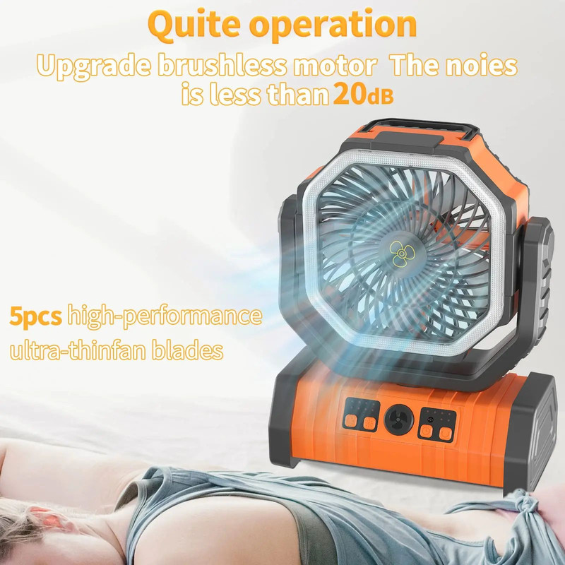 20000mAh USB Rechargeable Camping Fan  Portable Wireless Tent Fan With LED Light 270 Head Rotation  2