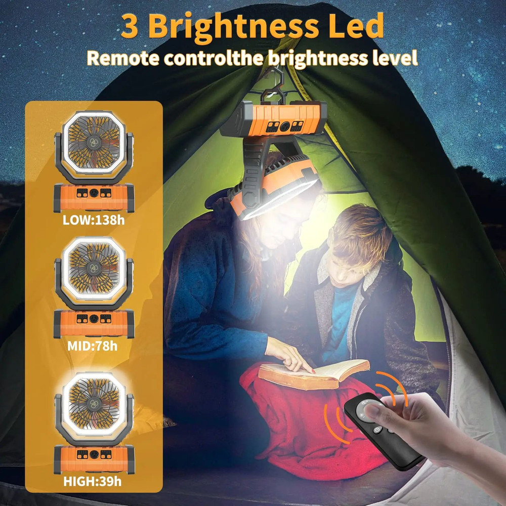 20000mAh USB Rechargeable Camping Fan  Portable Wireless Tent Fan With LED Light 270 Head Rotation  3