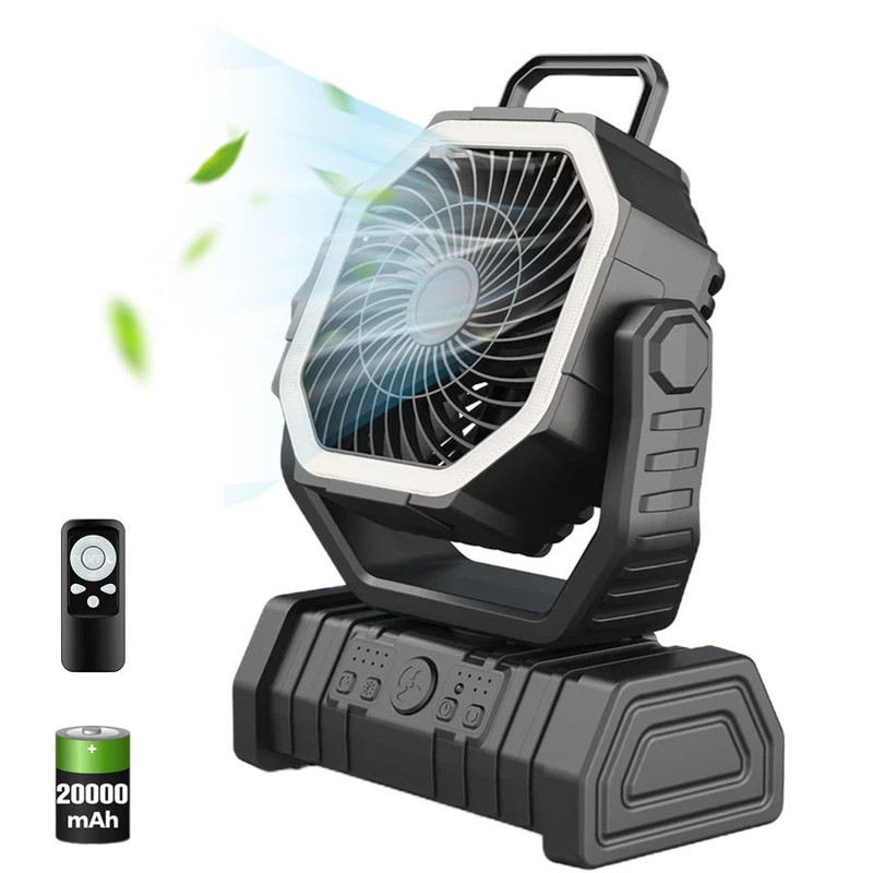 20000mAh USB Rechargeable Camping Fan  Portable Wireless Tent Fan With LED Light 270 Head Rotation  6