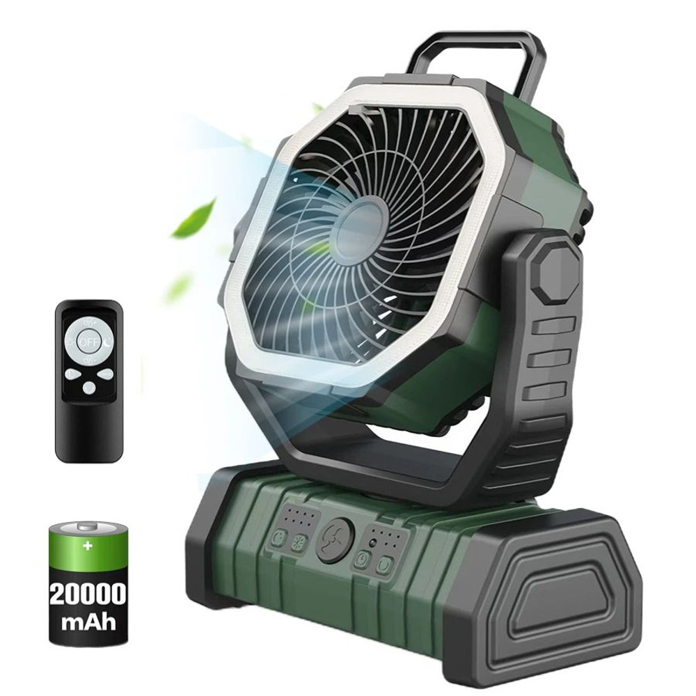 20000mAh USB Rechargeable Camping Fan  Portable Wireless Tent Fan With LED Light 270 Head Rotation  7