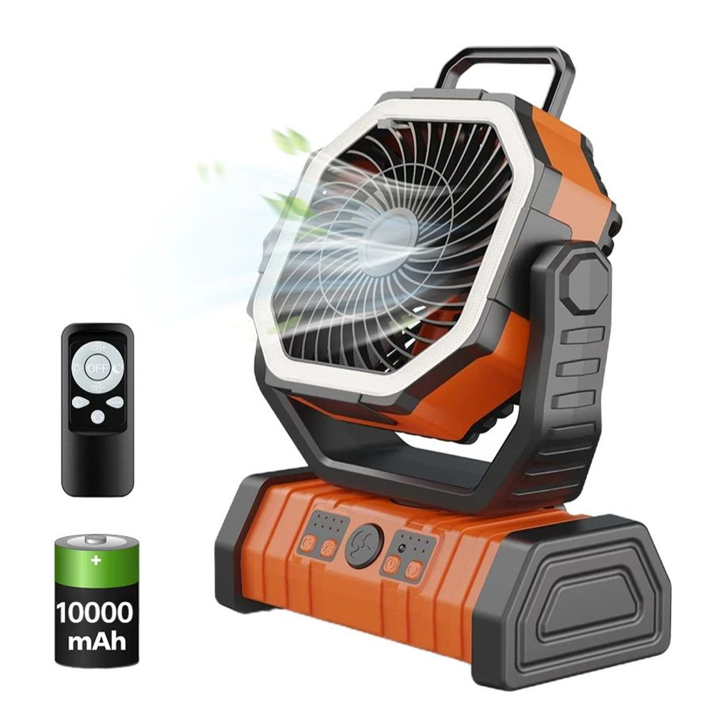 20000mAh USB Rechargeable Camping Fan  Portable Wireless Tent Fan With LED Light 270 Head Rotation  8