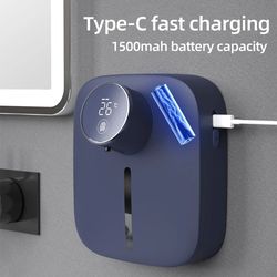 wall-mounted automatic soap dispenser touchless infrared sensor, led digital display, usb rechargeable, hand sanitizer