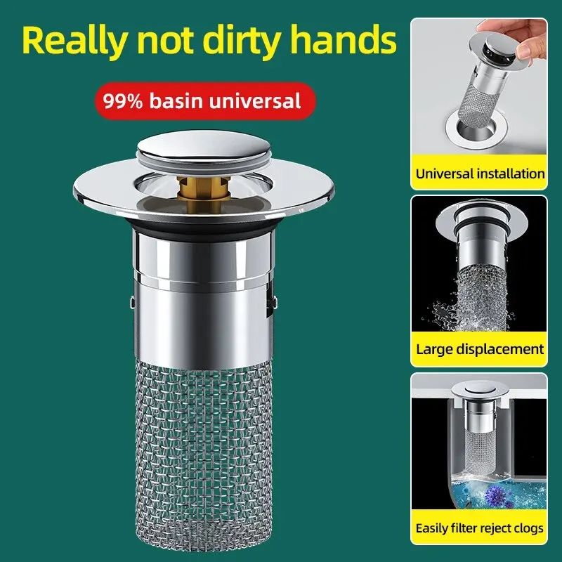 Stainless Steel Press Type Sink Drain Stopper Washbasin Leak Plug Bouncing Core Odor Proof Universa 2