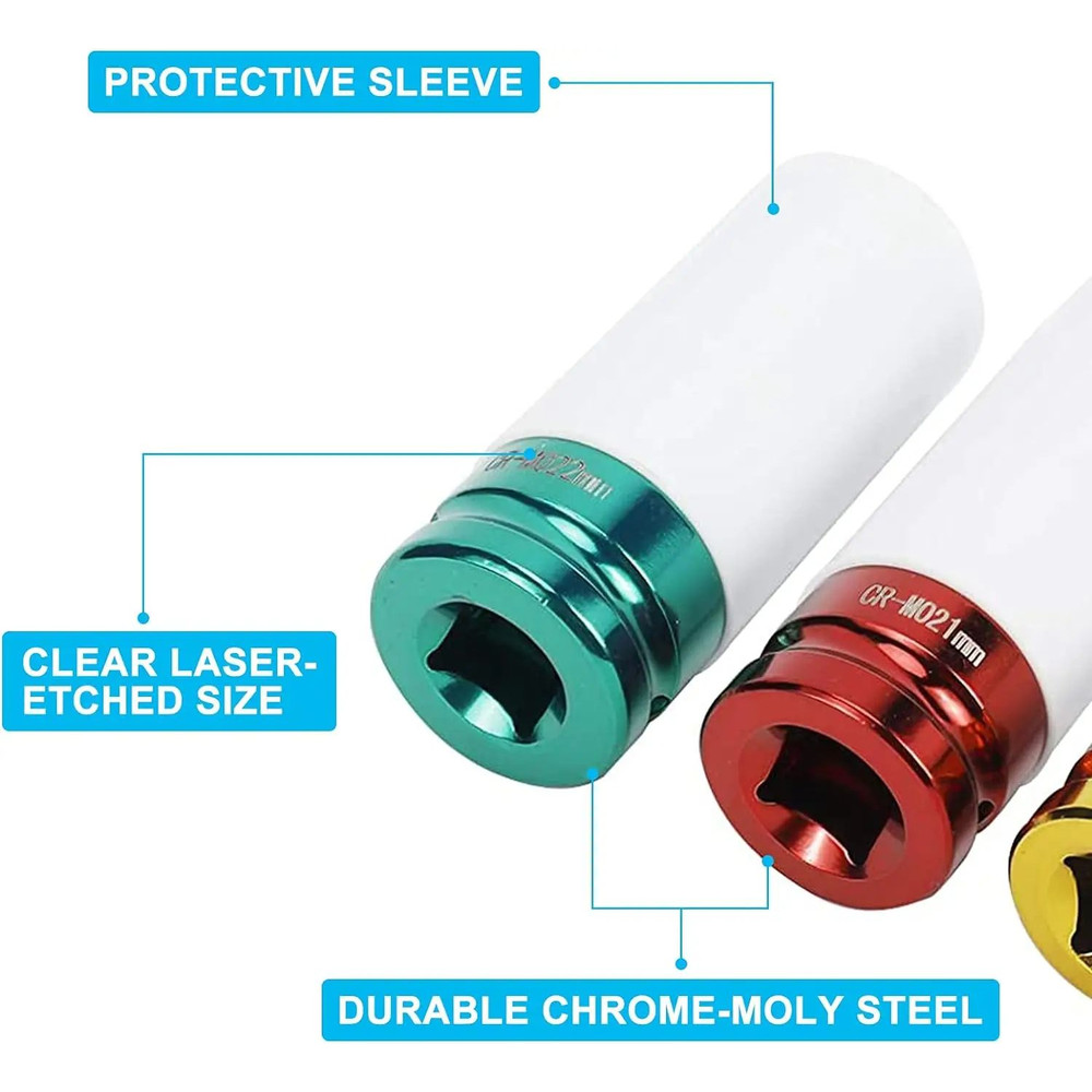 Drive Wheel Protector Impact Socket Set Thin Wall Deep Sockets With Durable Plastic Sleeves 4
