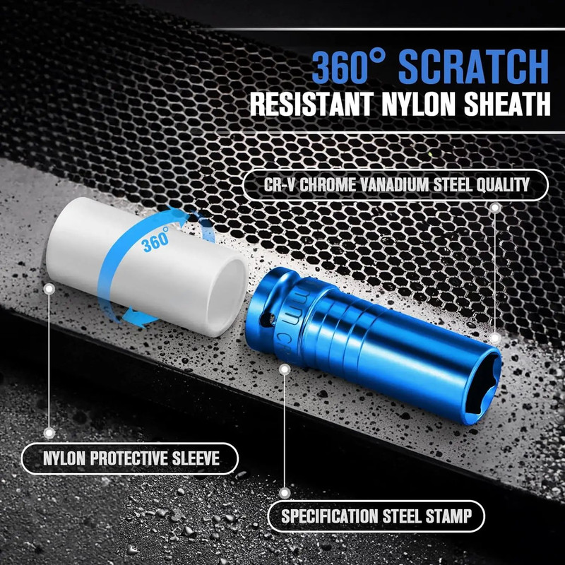 Drive Wheel Protector Impact Socket Set Thin Wall Deep Sockets With Durable Plastic Sleeves 5