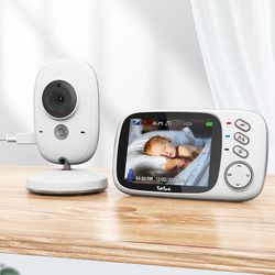 wireless video baby monitor with night vision, two-way audio, lullabies & temperature monitoring, secure non-wifi baby