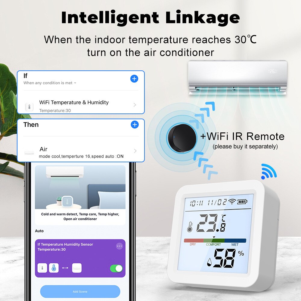 Smart Life WiFi Temperature Humidity Sensor, Backlit Hygrometer Thermometer, Supports Alexa & Google Home Assistant