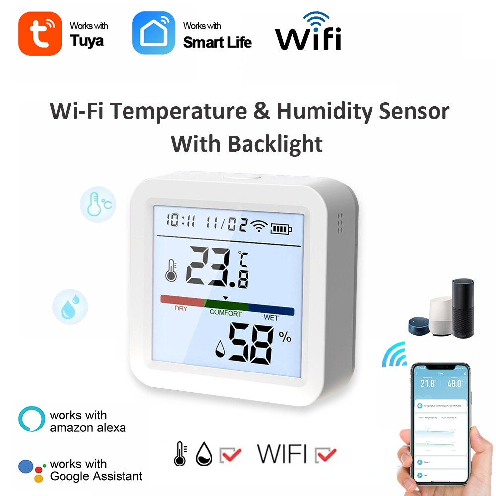 Smart Life WiFi Temperature Humidity Sensor, Backlit Hygrometer Thermometer, Supports Alexa & Google Home Assistant
